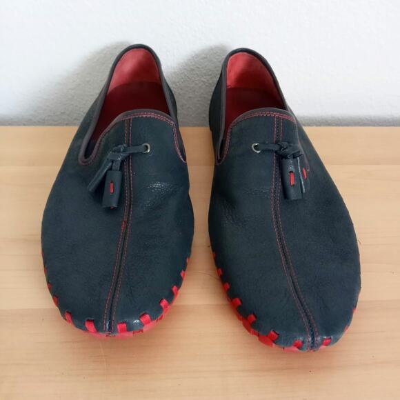 ANDREW Leather Loafers Suction Slip Resistant Sole SZ 43 Blue Red Slip On Shoes - Picture 4 of 12